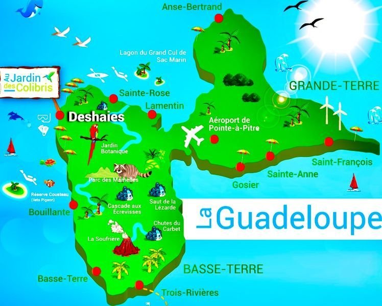 Carte de la Guadeloupe — zones d'intervention Mowgli Fleet Auto